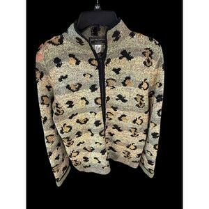 South Cotton Hand Loomed Leopard Print Zipper Cardigan Sweater